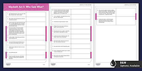 Macbeth Act 5 Scene 5 Timeline Activity Sheet