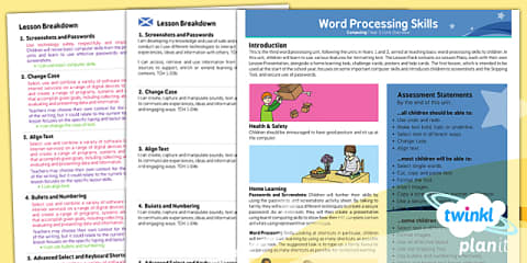 Computing: Word Processing Skills Year 1 Planning Overview CfE