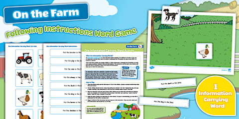 On the Farm Following Instructions Word Game: 3 Information Carrying Words