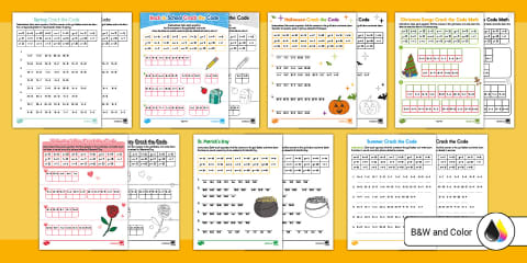 Summer Crack the Code Addition and Subtraction Worksheet for 1st-2nd Grade