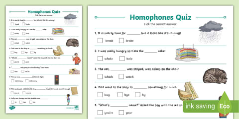 Homophones Worksheets