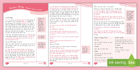 Level 3 Writing - Narrative Writing Planning Sheet Exemplar