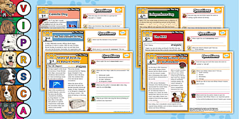 KS2 On This Day Pawsome Comprehension Mat Pack: May