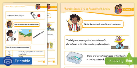 Grade 2 Phonics: Silent e (e-e) Assessment Sheet