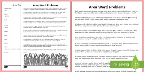 Area Word Problems Worksheet