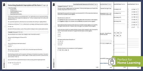 The Difference of Two Squares KS4 Foundation Worksheet
