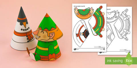 Simple 3D Cone Elf Bobble Head Christmas Activity Paper Craft English ...