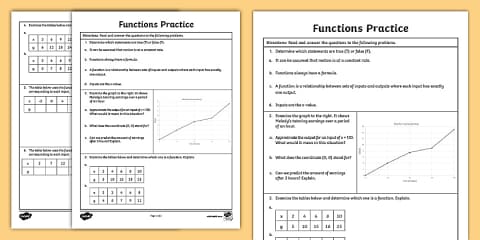 Eighth Grade Completing Function Tables Worksheet
