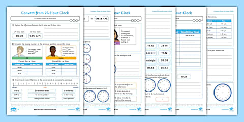 Convert to 24-Hour Clock Maths Activity Sheets
