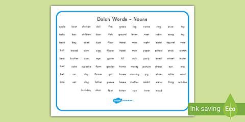 First Grade Dolch Words Mat