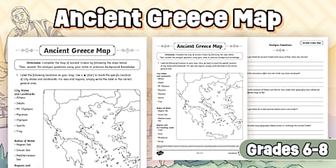 The Geography of Ancient Greece Map Worksheet for 6th-8th Grade