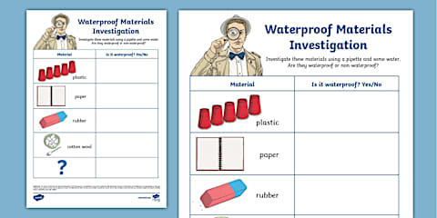 Absorbent and Non-Absorbent Materials Worksheet