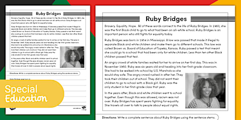 Third Grade Ruby Bridges Reading Passage Comprehension Worksheet