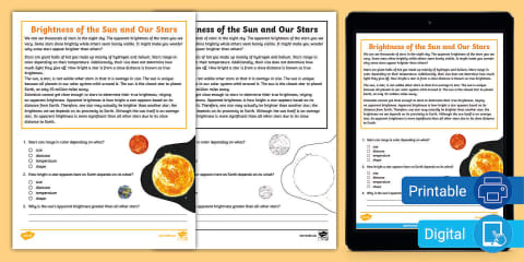 Fifth Grade Life Cycle of a Star Reading Passage Comprehension Worksheet