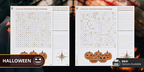 KS3 Halloween Four-Figure Grid Reference Picture Puzzles