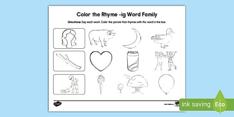 Color the Rhyme -ake Word Family Worksheet