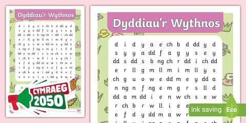 Parts of the Body Word Search Welsh