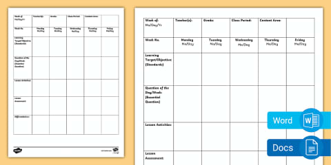 First Grade Lesson Plan Template