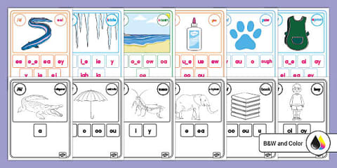 Sound Wall Vowel Spelling Pattern Cards for 1st-2nd Grade