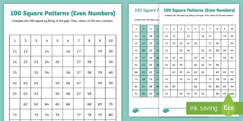 Algebra - 100 Square Patterns (Odd Numbers) Worksheet