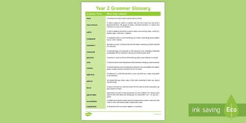 Year 2 Vocabulary, Grammar and Punctuation Word Mat