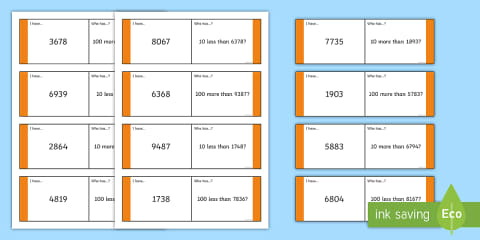 10 More or Less Question Cards