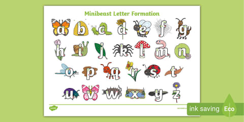 Minibeast Letter Formation Alphabet Handwriting Practice Sheet (Lower Case)