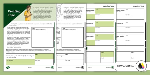 Sixth Grade Identifying Tone Worksheet