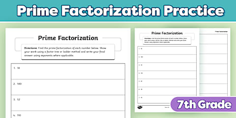 Sixth Grade Math Basic Skills Prime Factorization Practice Worksheet