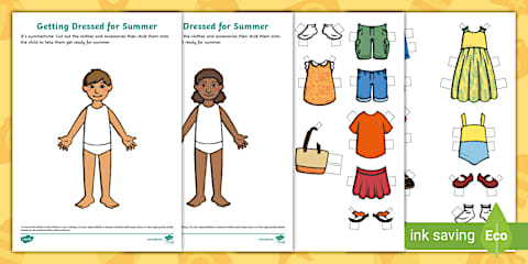 Blank Paper Doll With Spring Clothes Cut and Paste Activity