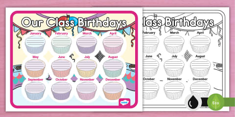 Muted Rainbow Themed Classroom Birthday Chart Display Poster