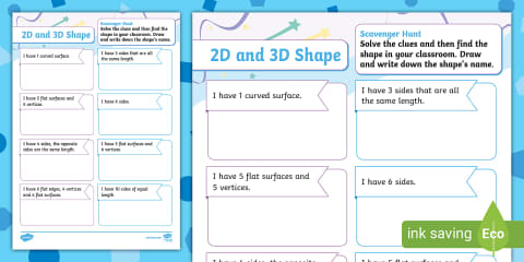 2D and 3D Shapes Scavenger Hunt Worksheets