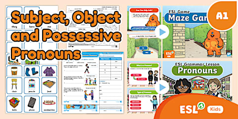 ESL Subject, Object and Possessive Pronouns Cards [Kids, A1]