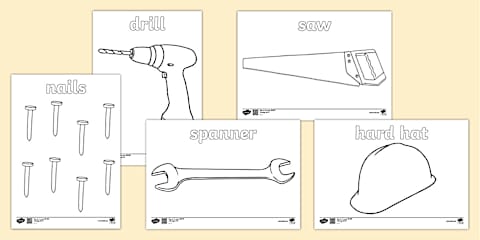 Construction Picture and Word Colouring Sheets