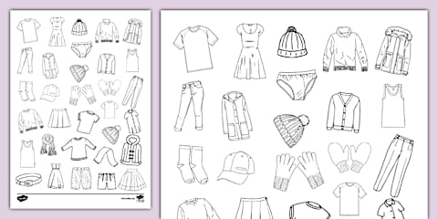 Clothes Picture and Word Colouring Sheets