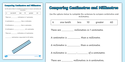 Equivalent Measures: mm to cm Activity Sheet
