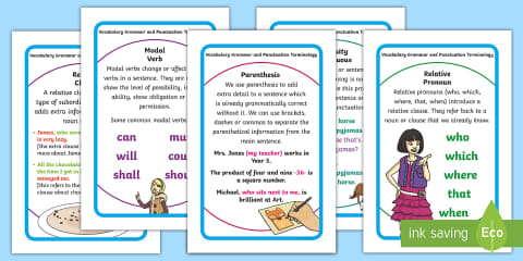 Year 5 Vocabulary, Grammar and Punctuation Terminology Display Posters