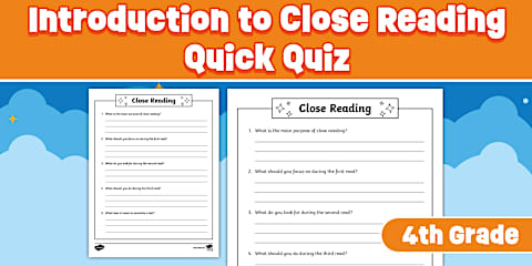 Fourth Grade Introduction to Close Reading Quick Quiz