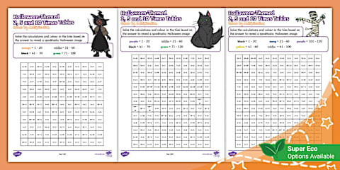 Autumn-Themed 2, 5 and 10 Times Tables Colour by Multiplication