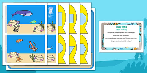 Sea Creature Shapes Busy Bag Prompt Card and Resource Pack