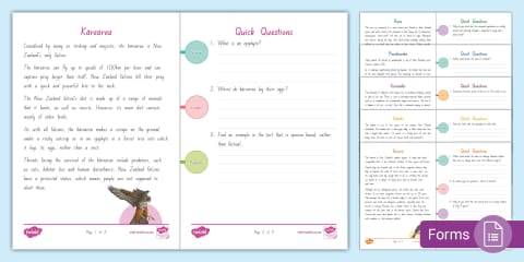 New Zealand Birds in Your Garden Differentiated Reading Comprehension