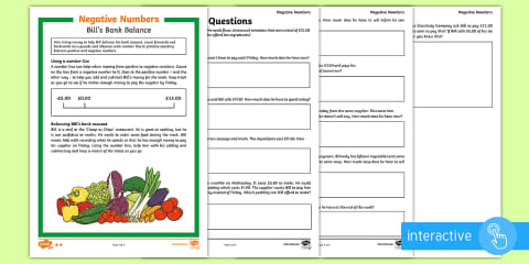 Word Problems Involving Negative Numbers