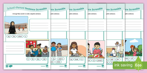 Match, Scramble, Copy Sentence Worksheet Set