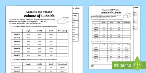 Volume and Capacity Challenge Cards