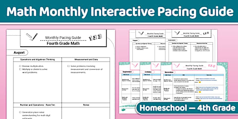 Monthly Interactive Pacing Guide for Homeschool Fourth Grade English ...