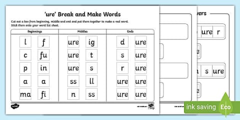 Ure Words Rwi 'ure' Words Differentiated Worksheet Pack