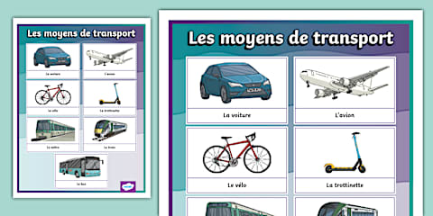 Cartes de vocabulaire : Les moyens de transport