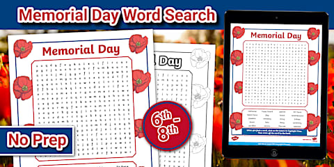 Memorial Day Activity Pack for 6th-8th Grade