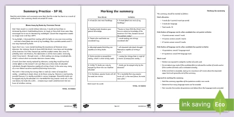 Summary Writing Practice - English HL Grade 8