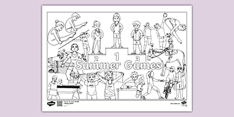 Summer Games Picture and Word Colouring Sheets
